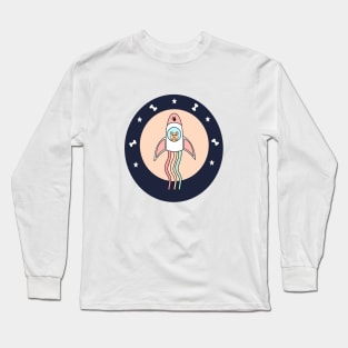 Kawaii dog flying in a space rocket to another galaxy Long Sleeve T-Shirt